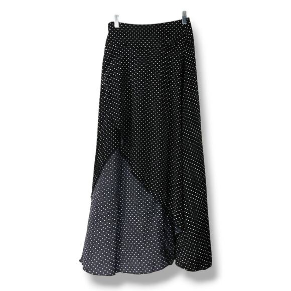 Halara Polka-Dot High-Low Maxi Skirt XS NWT Mid-Rise Zipper Ruffle Flowy Casual - Picture 1 of 9